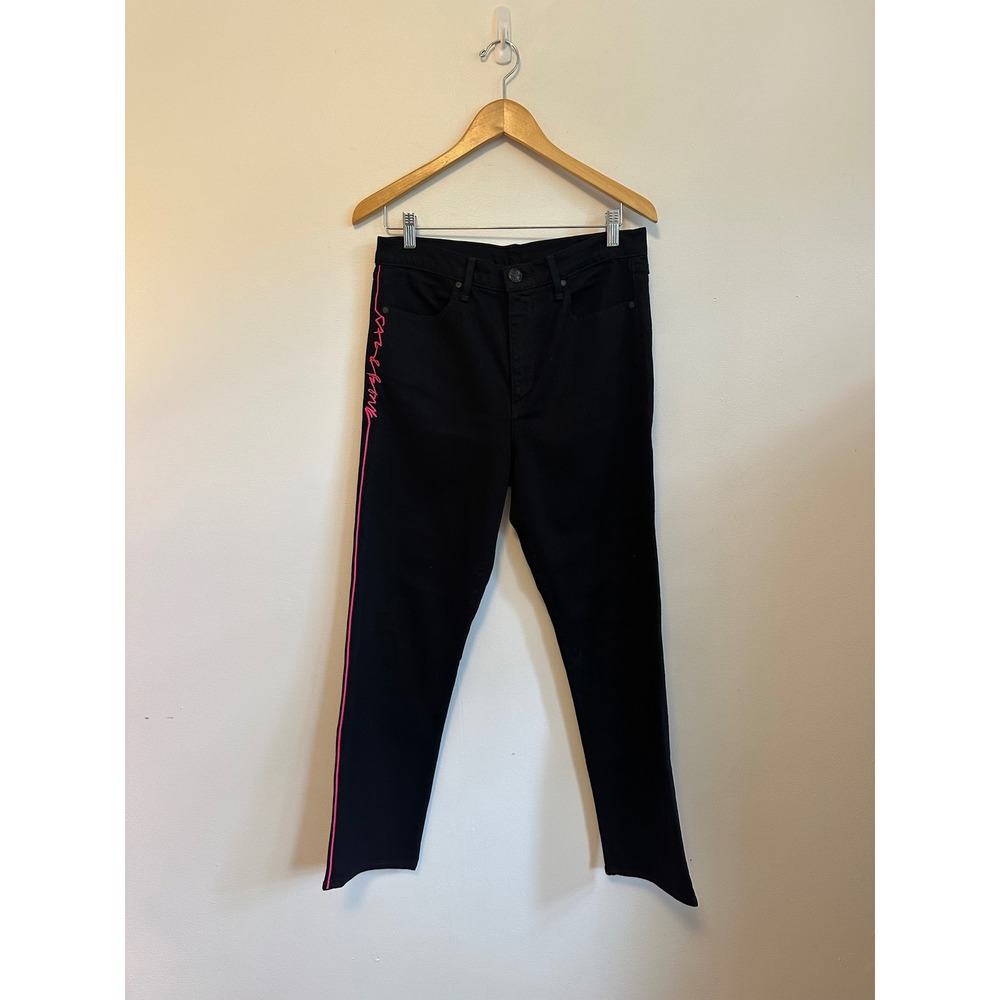 Rag & Bone Black Skinny Jeans Neon Pink Side Stripe Embroidered Size 30 USA
